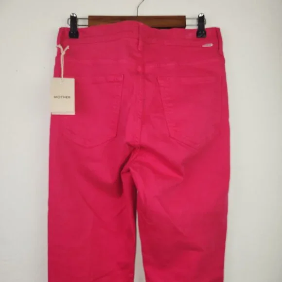 Mother High Waisted Runaway Slice Heel Women's Sz 32 Hot Pink Skinny Flare Jeans